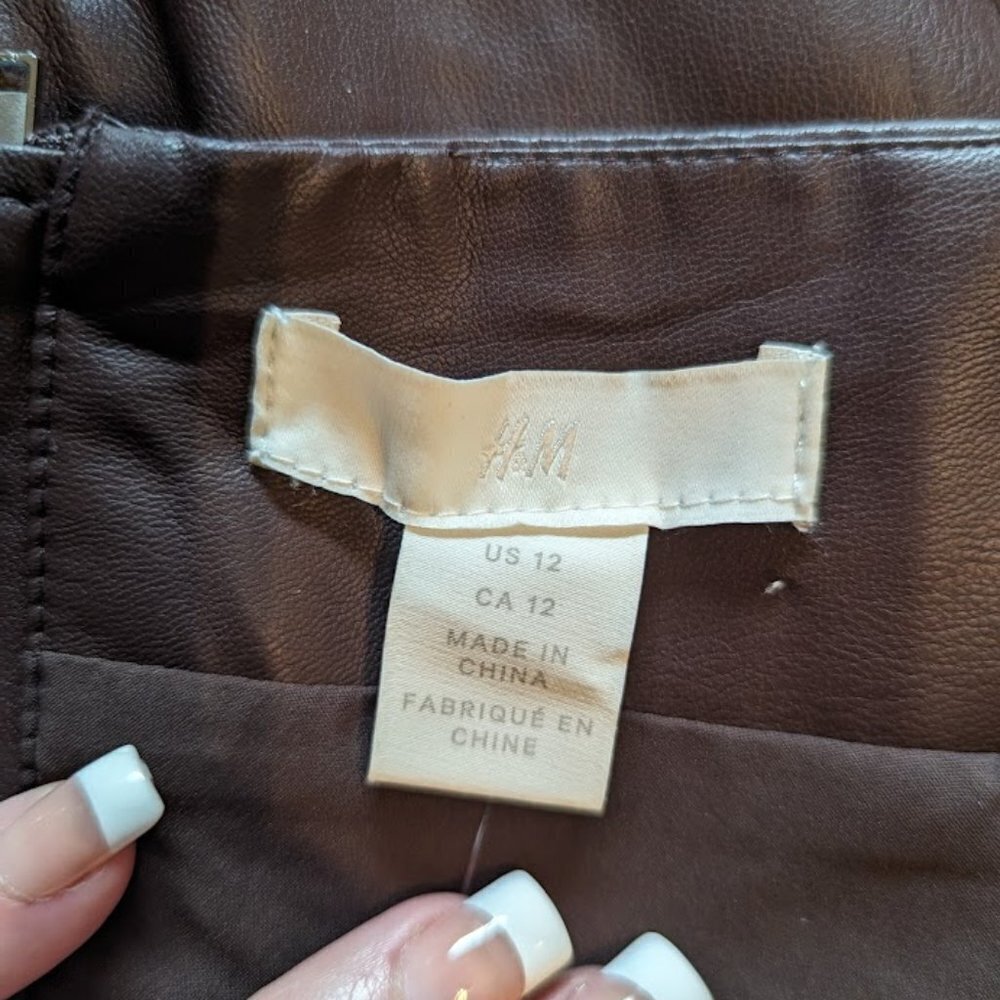 NWT H&M Brown Faux Leather Mini Skirt | Size 12 - Picture 5 of 6